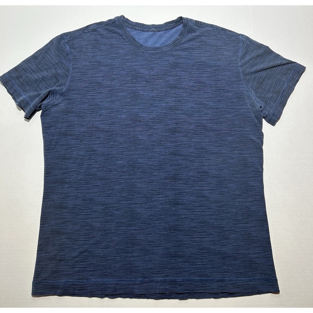 Lululemon Training Shirt Men's Size XL Blue Striped Crew Neck Short Sleeve